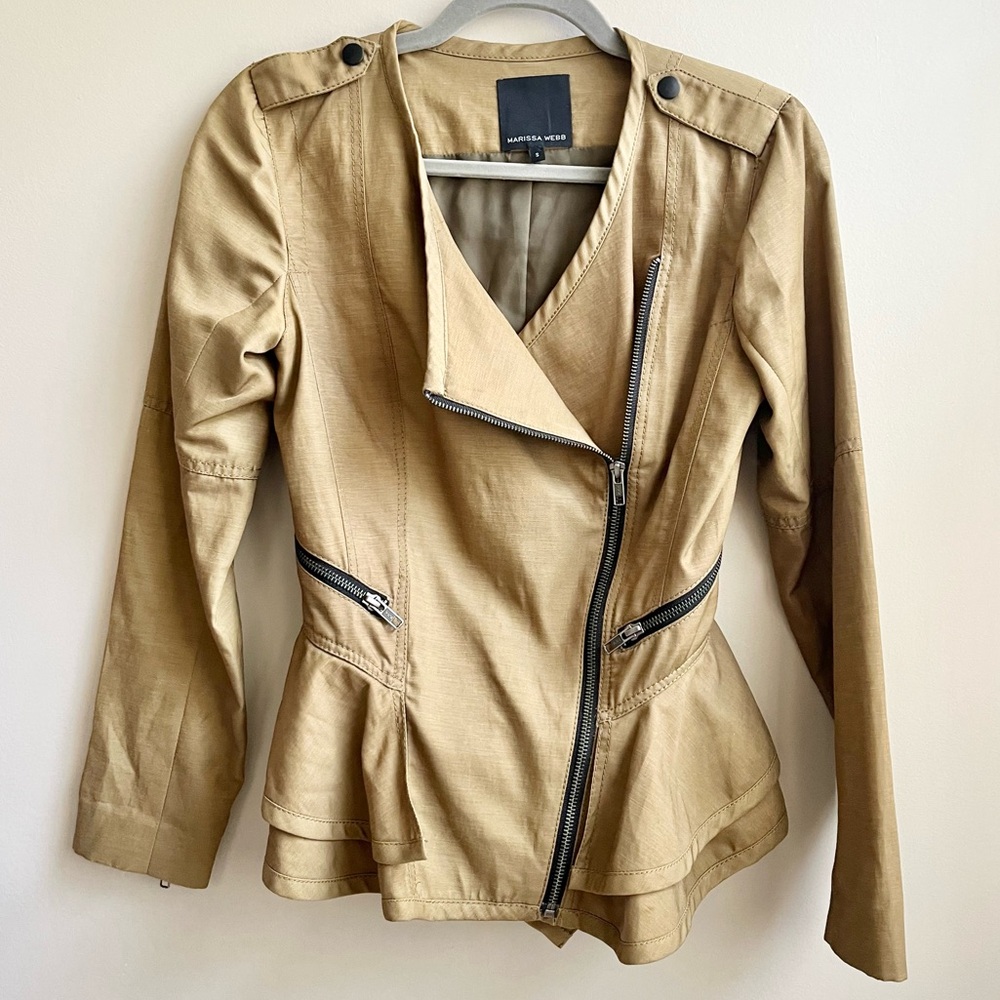 Marissa Webb Olive Green Shane Moto Peplum Military Zip Jacket Small